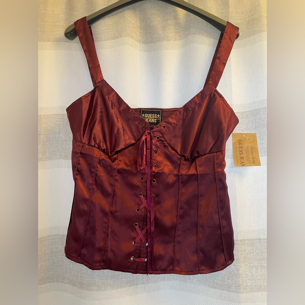 Guess Burgundy Satin Corset Top
